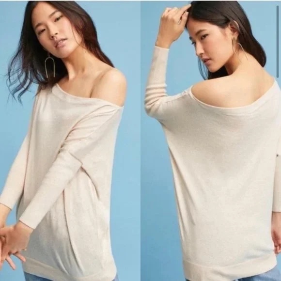 Anthropologie Moth Off-Shoulder Sweater - Soft Tan - Picture 1 of 9